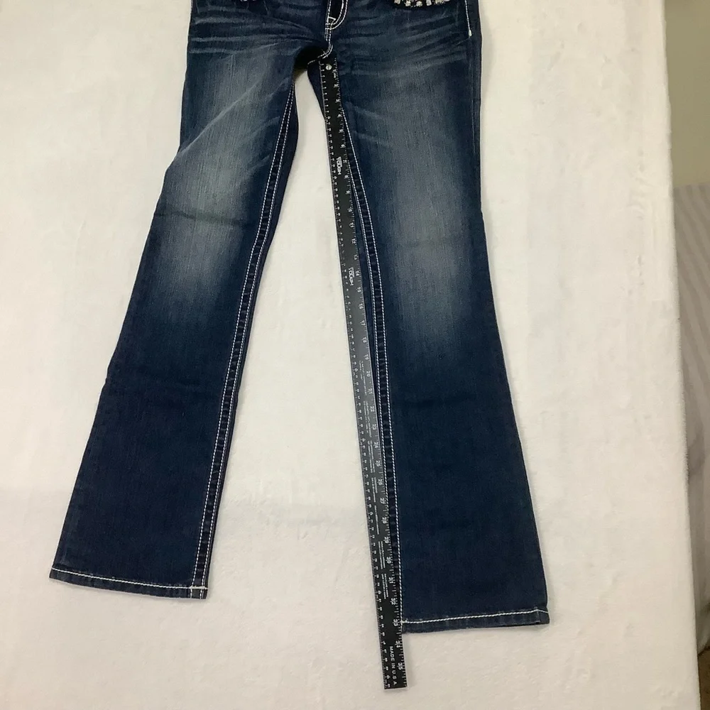 Miss Me Signature Slim Boot Cut Jeans Size 28 Dark Wash Embellished Pockets